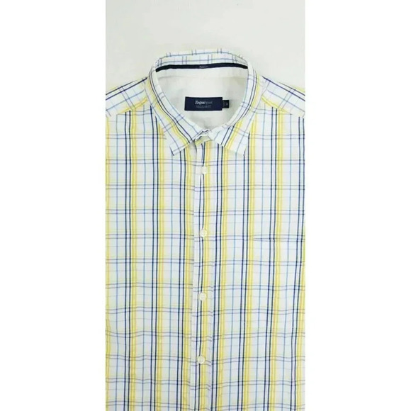 Zegna Sport Size Medium Regular Fit Men's White Blue Yellow Check Cotton Shirt - Picture 10 of 10